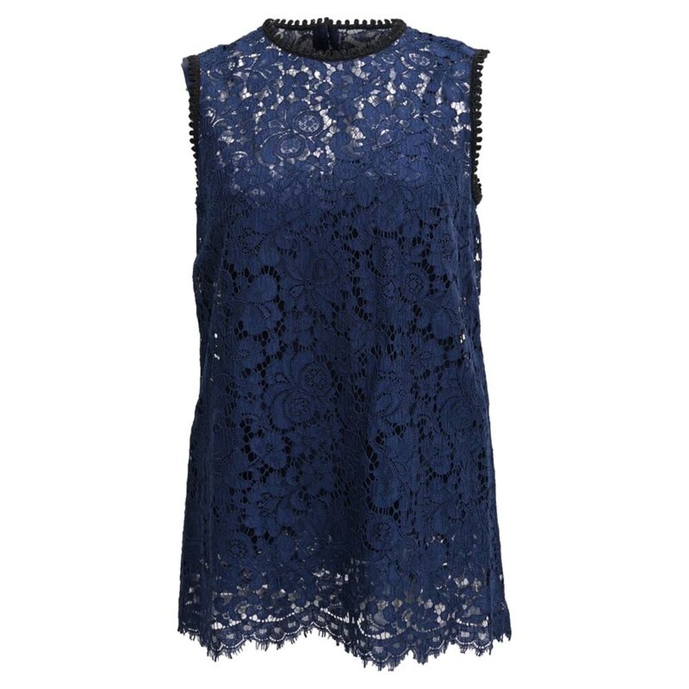 Dolce & Gabbana Lace Sleeveless Blouse in Navy Blue Cotton